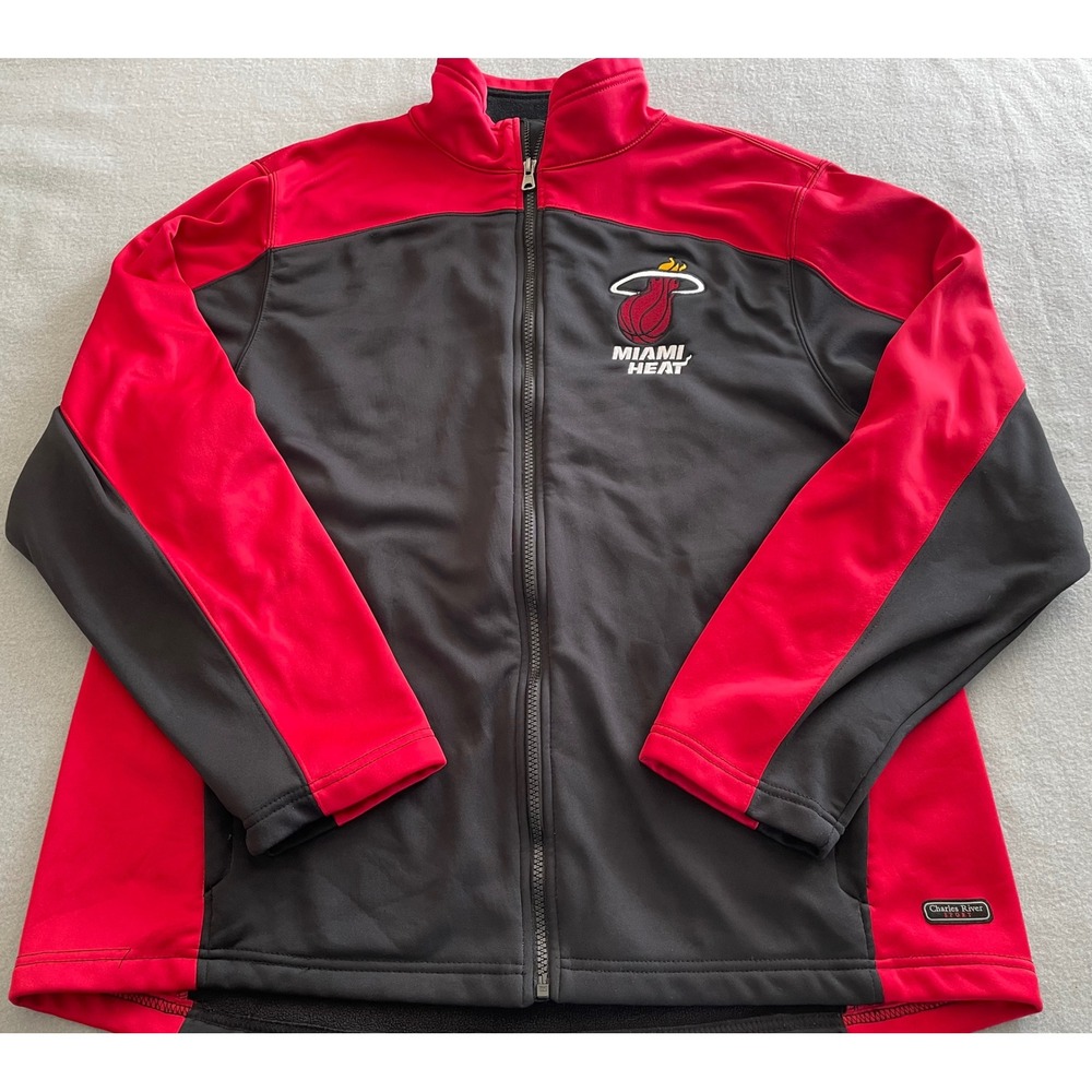 Miami Heat NBA Full Zip Track Jacket Mens XL Red Black Fleece Lined